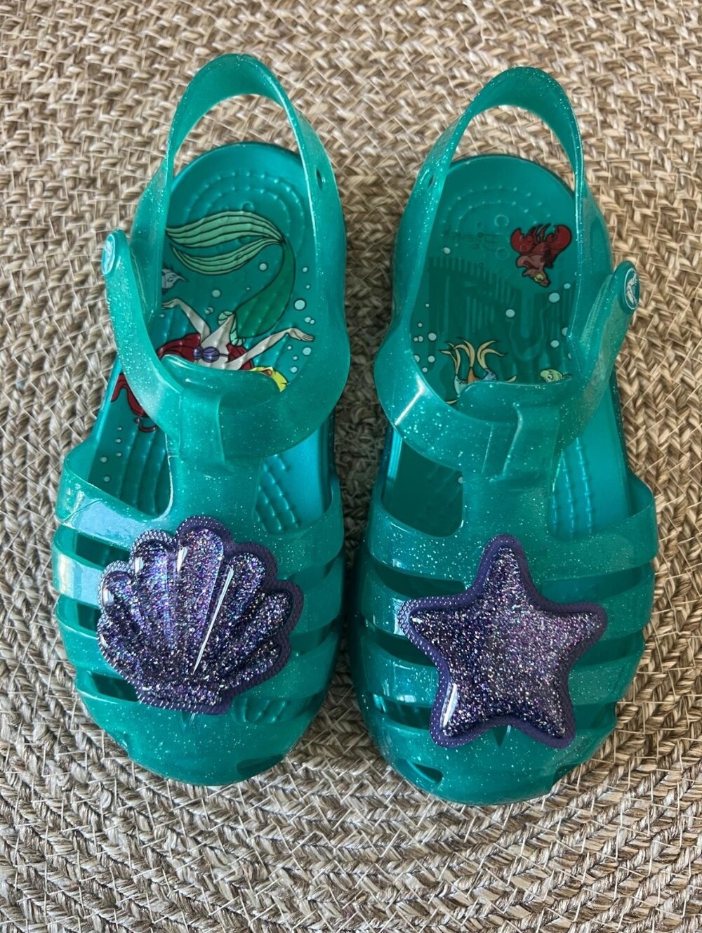 RARE Croc Isabella Ariel Little Mermaid Kids Glitter Jelly Slip-On Size 9
